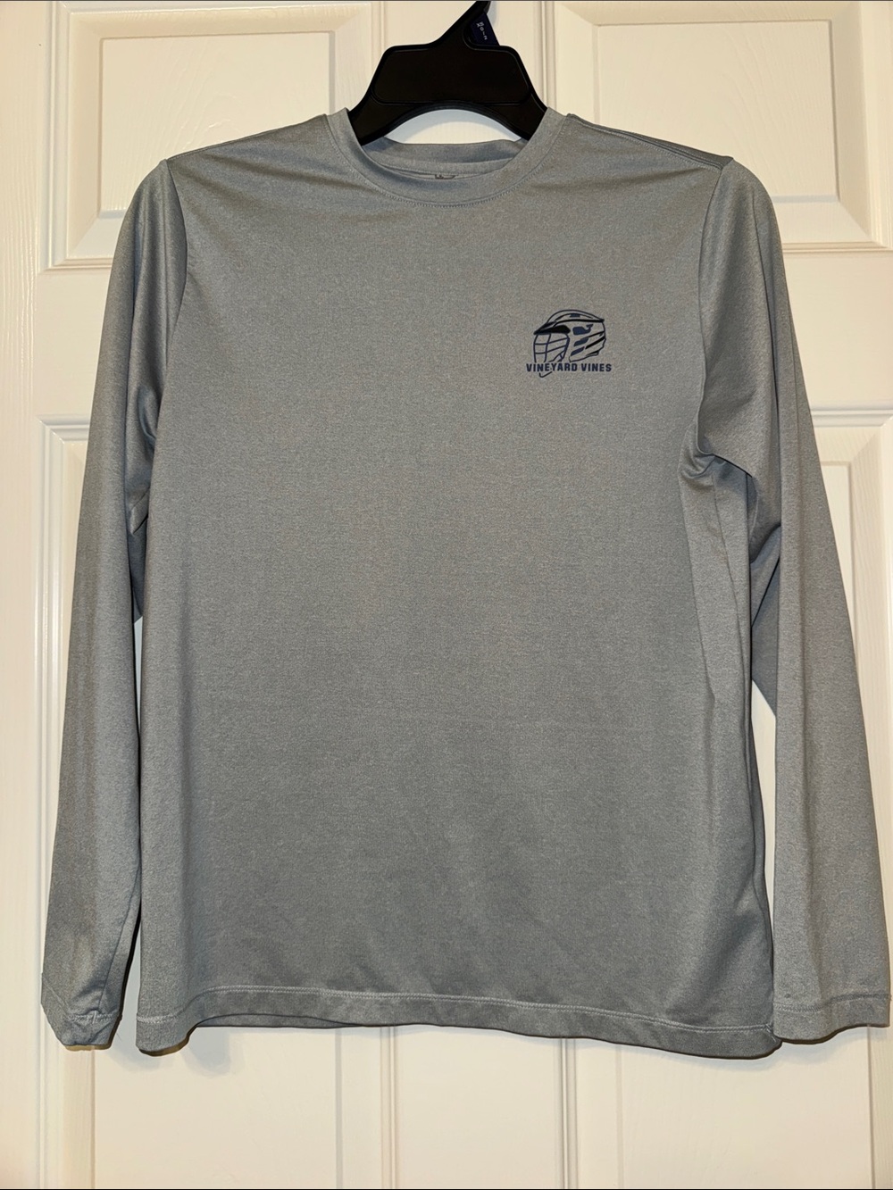 Vineyard Vines Boys Long-Sleeve Performance Tee - Gray with Navy Lacrosse Logo